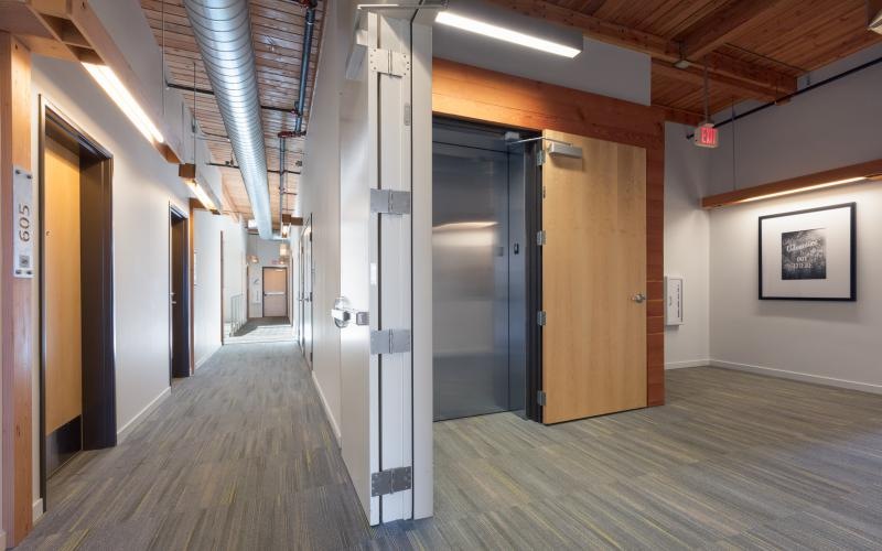 a hallway with doors